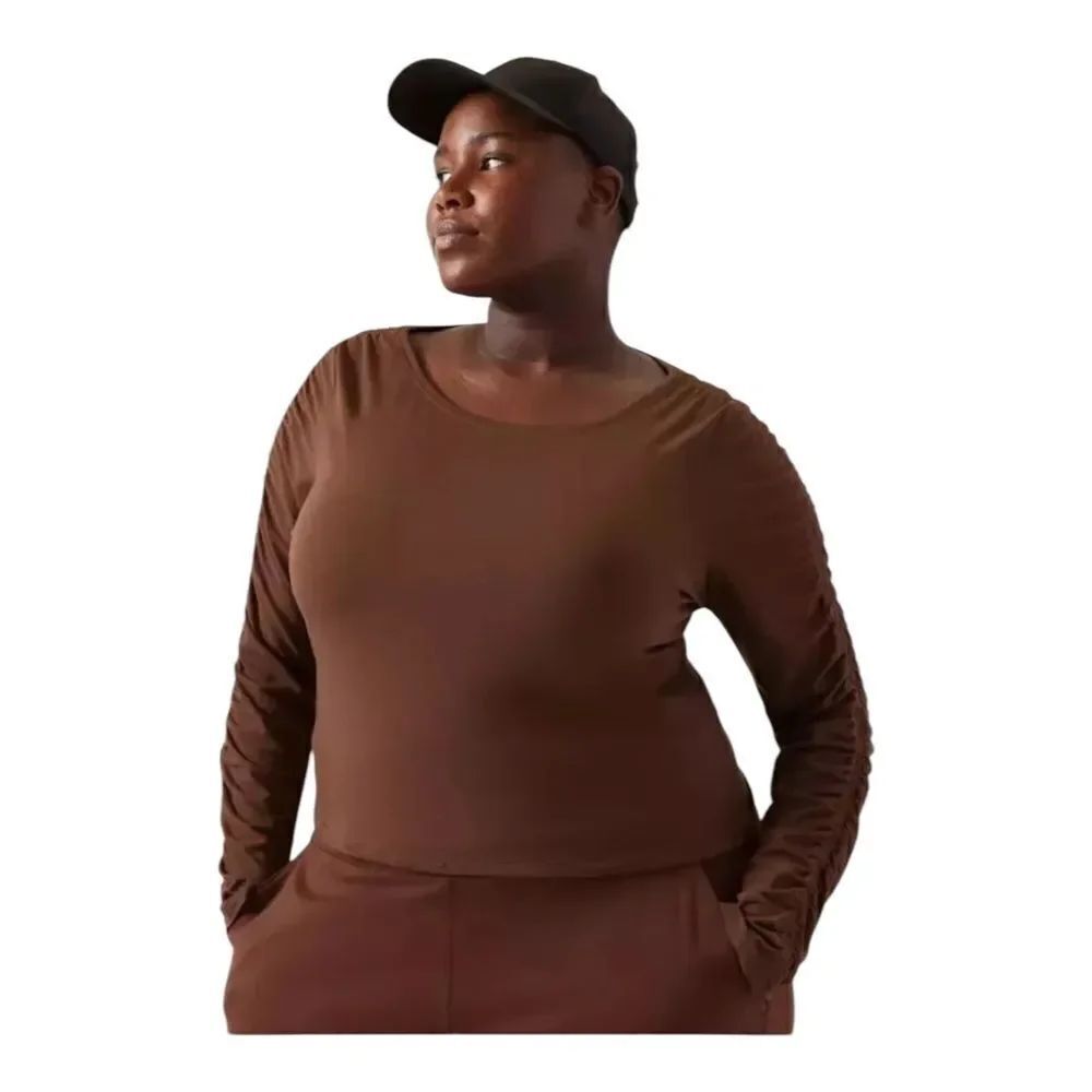 Athleta Plus Size All Around Ruched Top Long Sleeve Mahogany Brown 3X NWOT